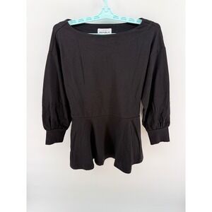 FOR THE REPUBLIC Black Long Sleeve Corset Peplum Top Women's Size S Boho